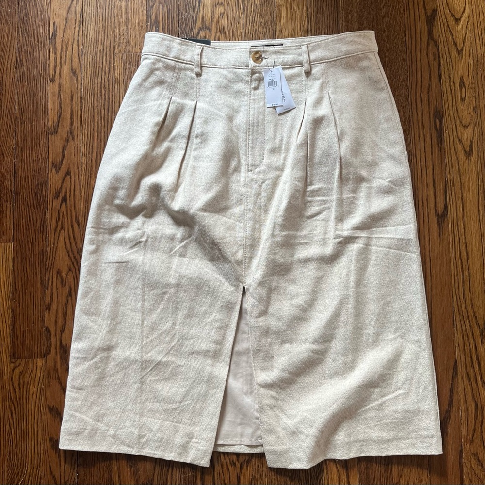 NWT Banana Republic Cream Linen Blend Midi Pencil Skirt with Pleats